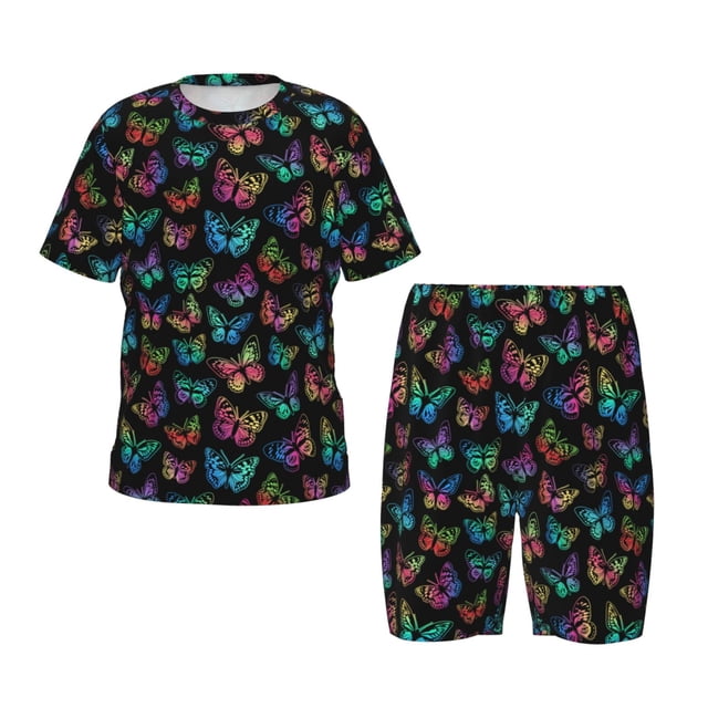 Fotbe Multicolored Butterflies Pijama Estampada de 2 Piezas para Niños – Ropa de Dormir de Manga Corta Cómoda para Niños y Niñas, Camiseta y Shorts de Algodón-3X-Large