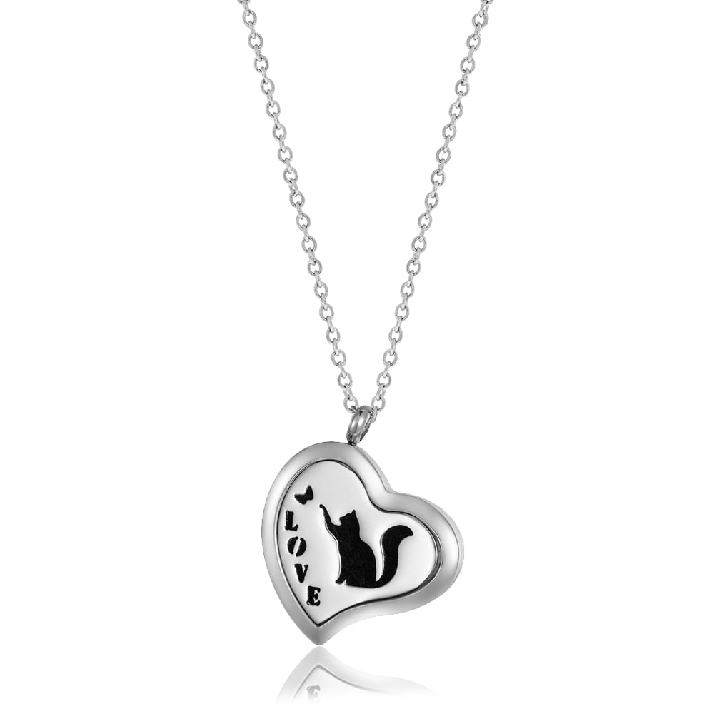 Kitty Heart Essential Oil Necklace Aromatherapy Necklace Jewelry Oil Diffuser Necklace for Women with Gift Box