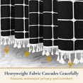 thumbnail image 6 of ComfiTime Tassel Shower Curtain Set with Hooks – 330 GSM Heavy-Duty Fabric Cloth, Boho Farmhouse Bathroom Curtain, Embroidered Hotel Luxury Linen, Water-Repellent, Machine-Washable, 72” x 72”, Black, 6 of 13