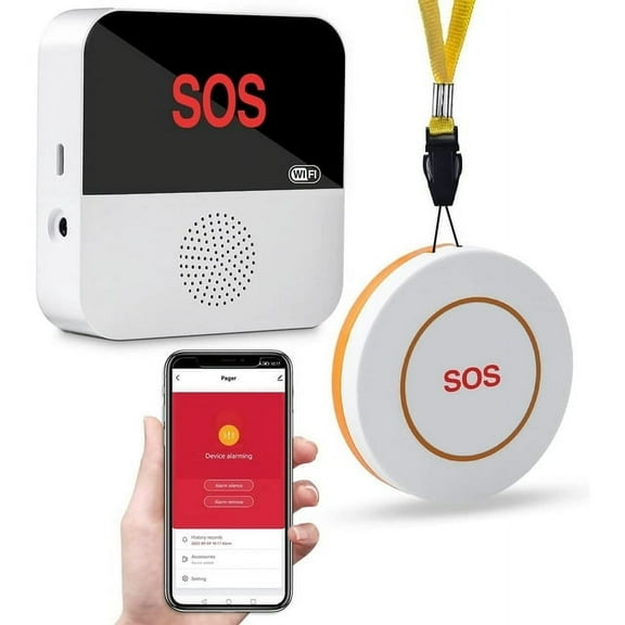Wireless Caregiver Pager, WiFi Smart APP SOS Call Button, Nurse Emergency Life Alert System for Elderly/Patients/Disabled/School/Personal Care in Home Alert System,(1 Call Button   1 Receiver)