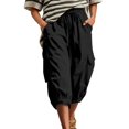 thumbnail image 4 of Capris for Women with Pockets Wide Leg Cargo Pants High Elastic Waist Hiking Travel Ladies Baggy Trousers Drawstring Loose Fit Casual Lounge Yoga Workout Palazzo Sweatpants Outdoor Golf Jogger Black, 4 of 8