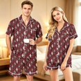 thumbnail image 3 of Couples Pajama Sets Matching Halloween 2 Piece Short Sleeve Button Down Pjs Soft Lightweight Sleepwear Loungewear for Her Him with Allover Graphic Print Red S, 3 of 6