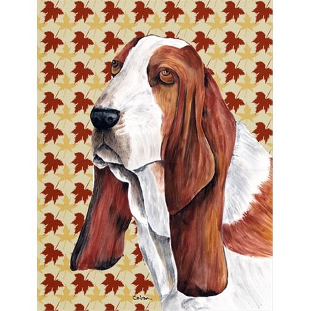 Carolines Treasures SC9212CHF 40 x 40 In. Basset Hound Fall Leaves Portrait Flag Canvas- House Size