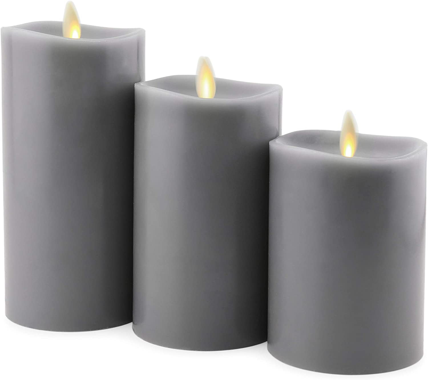 Matchless Gray Flameless Candle Set (Fresh Fig, Set of 3); Battery-Operated  Candles with Remote and Timer, 4.5/5.5/6.5 Inches, Modern Farmhouse Decor  