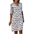 thumbnail image 2 of Meichang Linen Dresses for Women Notch V Neck Short Sleeve Knee Length Dresses Casual Print Loose Summer Midi Dresses Lightweight Comfy Work Dresses White L, 2 of 6