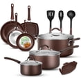 thumbnail image 1 of NutriChef Sets of Pots and Pans 14 Piece, Nonstick, Induction Safe, Kitchen Cooking Set, Stain Resistant & Easy-to-Clean, Durable - Brown, 1 of 7