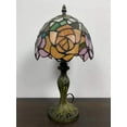 Tiffany Mini Table Lamp Red Orange Stained Glass Rose Flowers Pull