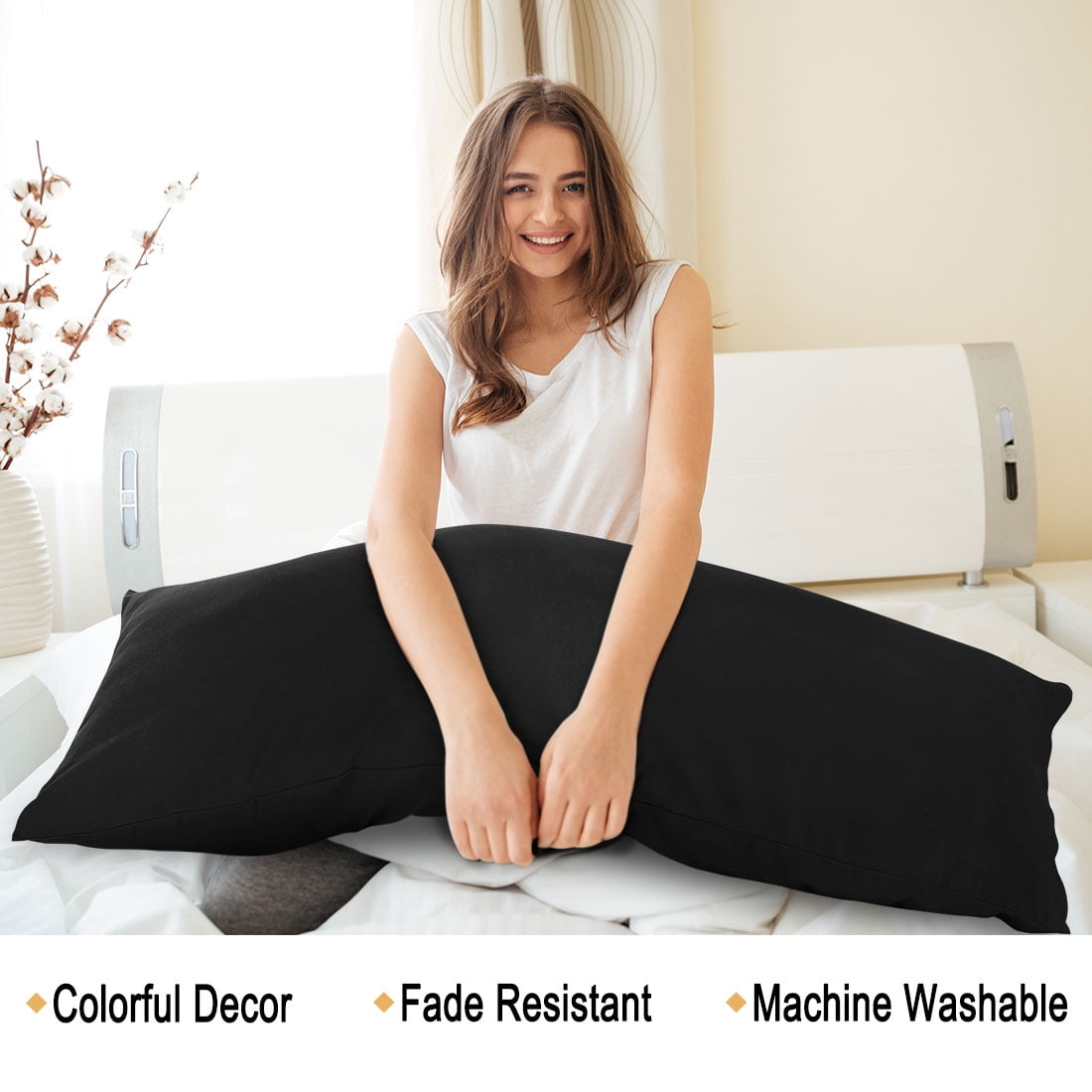 PiccoCasa Set of 2 Body Pillowcases Zippered Body Pillow Cover for Body Pillows, Standard Black