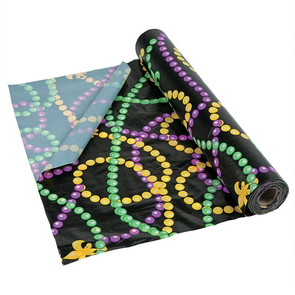 Fun Express Mardi Gras Beads Plastic Tablecloth Roll (100 feet Long) Party Decor
