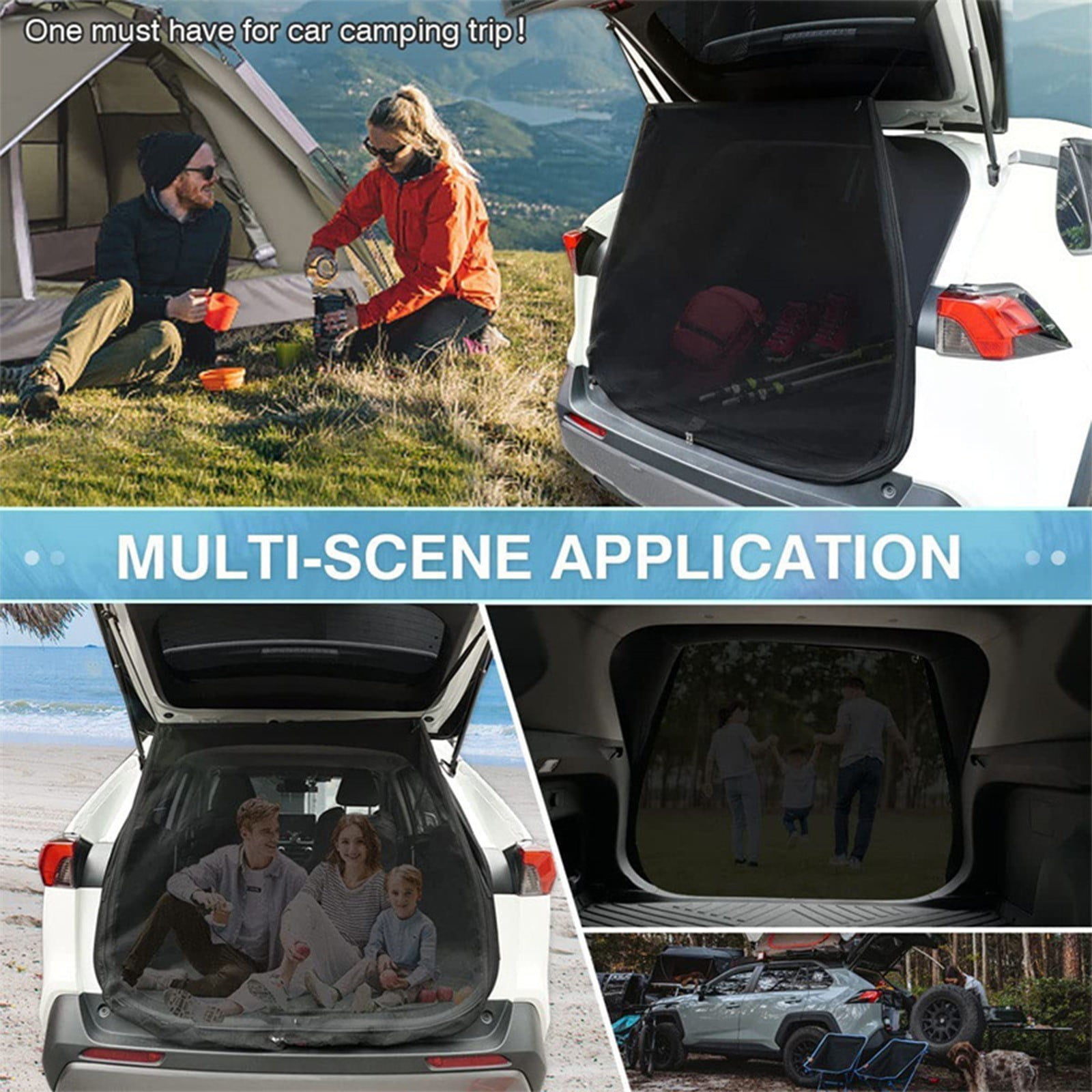YUVA Car Camping Door Curtain, Mesh, Black, 160×150cm, Magnetic, Sun Protection, Easy Install, for SUV/MPV, Outdoor Activities