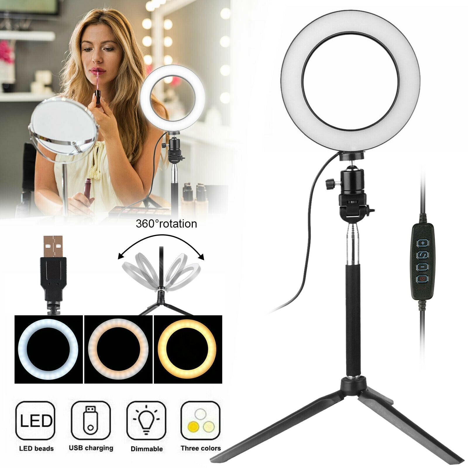 10" LED Ring Fill Light with 1.6M Stand Brightness Live Video Beauty 