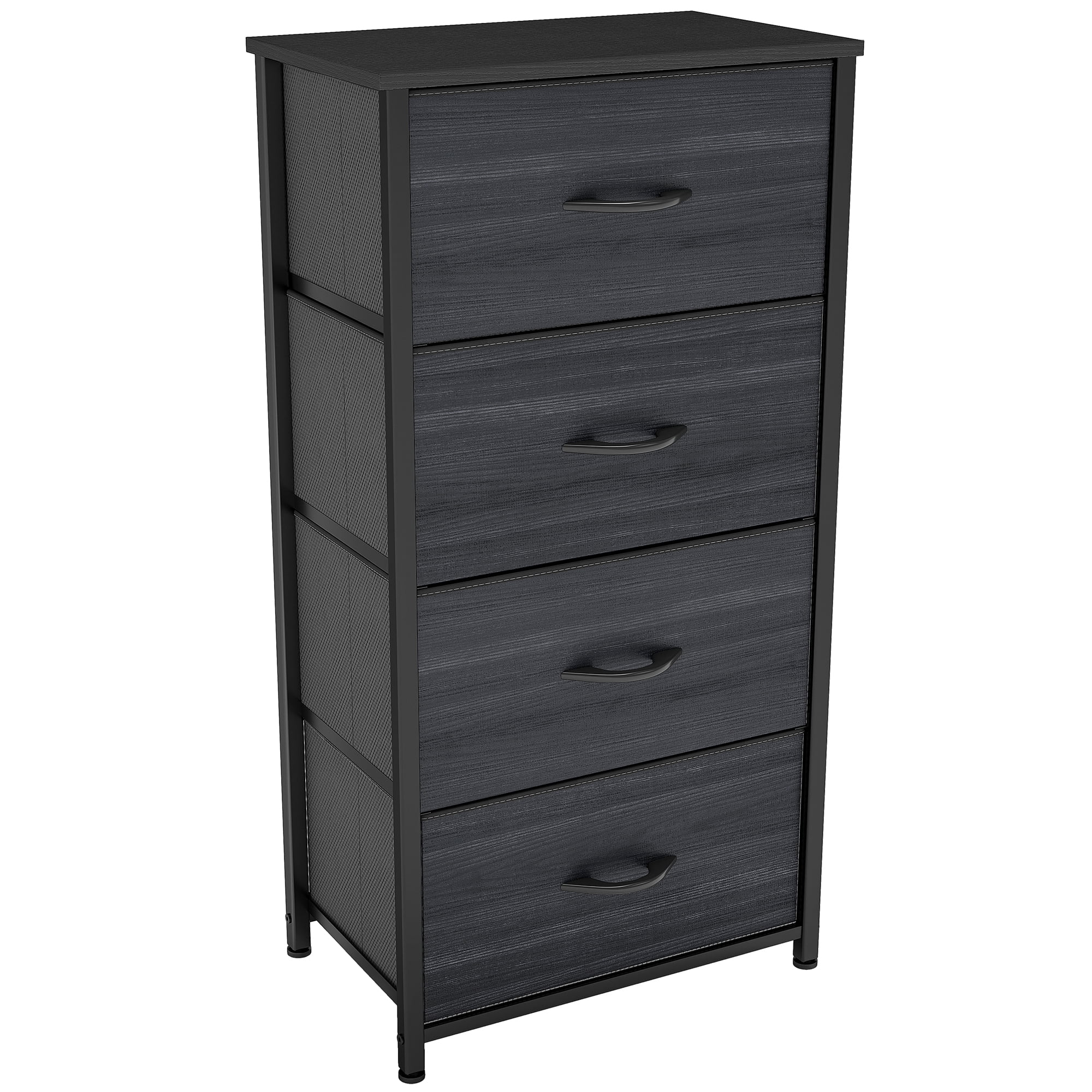 Uforic 4 Drawer Dresser Fabric Chest of Drawers Furniture Storage Organizer for Living Room,,Hallway, Black Wood Grain