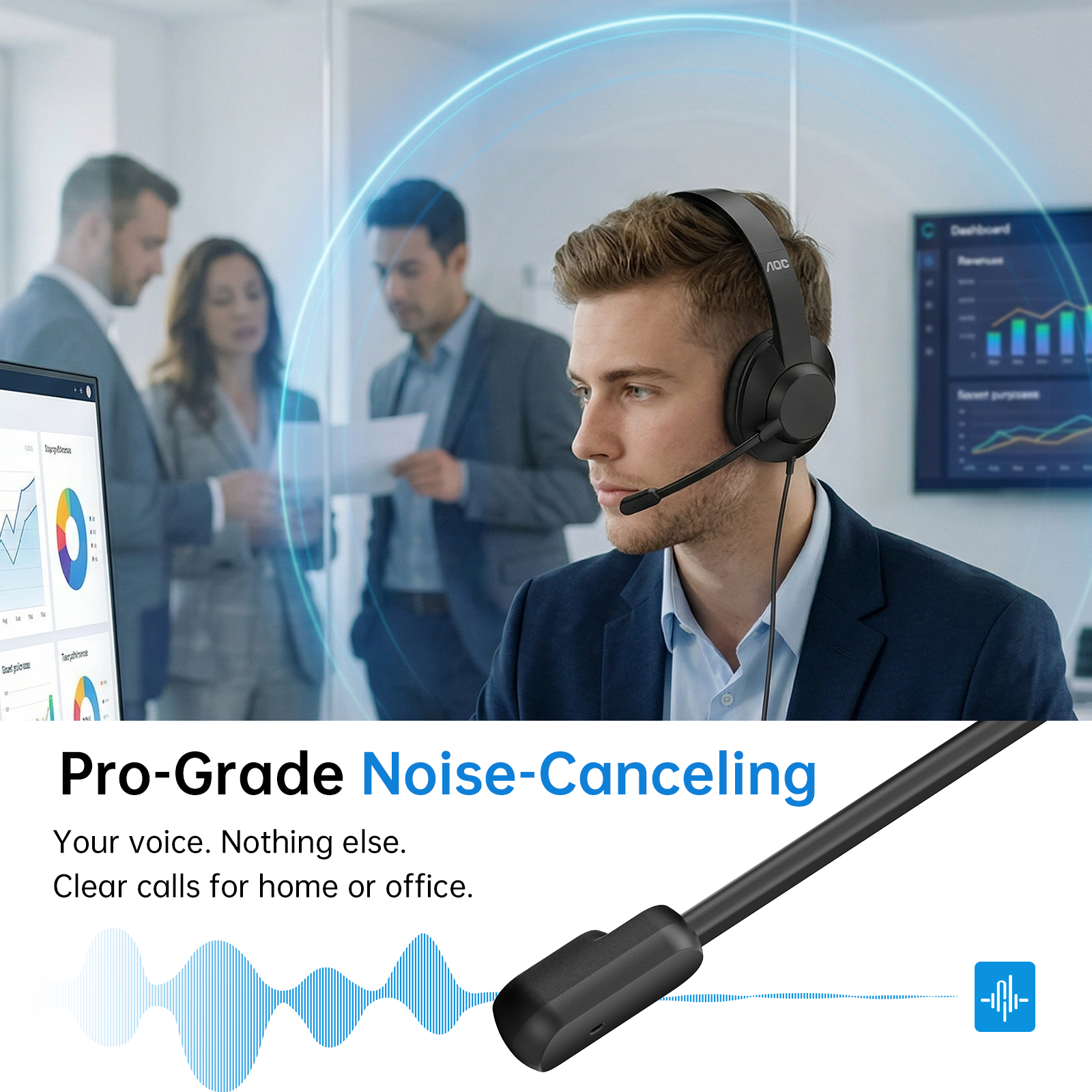 AOC USB Headset with Noise-Cancelling Mic for Work photo 7