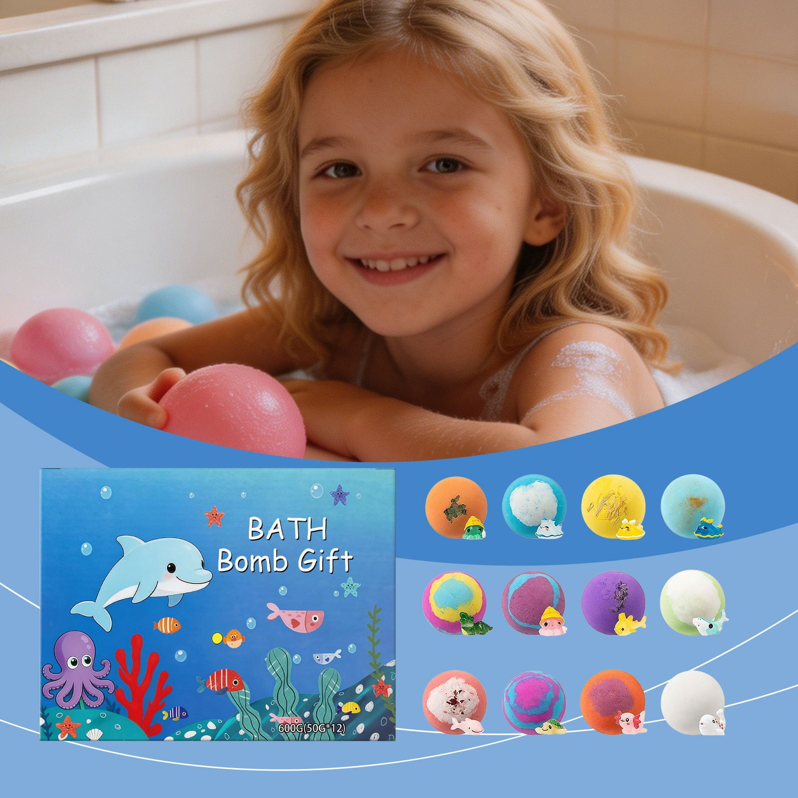 Bath Bombs for Kids with Surprise Inside, 12 Pack Organic Colorful Bubble Bath, Natural Bubble Bath Set for Birthday Presents, Party Favors and Daily Bath Time Fun