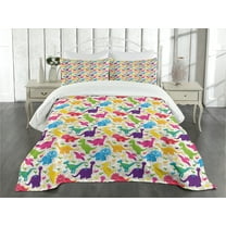 Ambesonne Dinosaur Quilted Bedspread Set 3 Pcs, Jurassic Wild Animals Joy, Queen Size, Multicolor