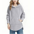 thumbnail image 4 of DxhmoneyHX Girls Long Fleece Hoodie Winter Warm Sherpa Long Sleeve Hooded Pullover Tops Fluffy Fuzzy Sweatshirts Side Slit Button Hoodies Outerwear with Pocket 5-15 Years, 4 of 7