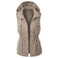 thumbnail image 1 of Hooded Utility Vest, Plus-Size Gilet, Drawstring Casual Waistcoat Brown L , Jacket, 1 of 3