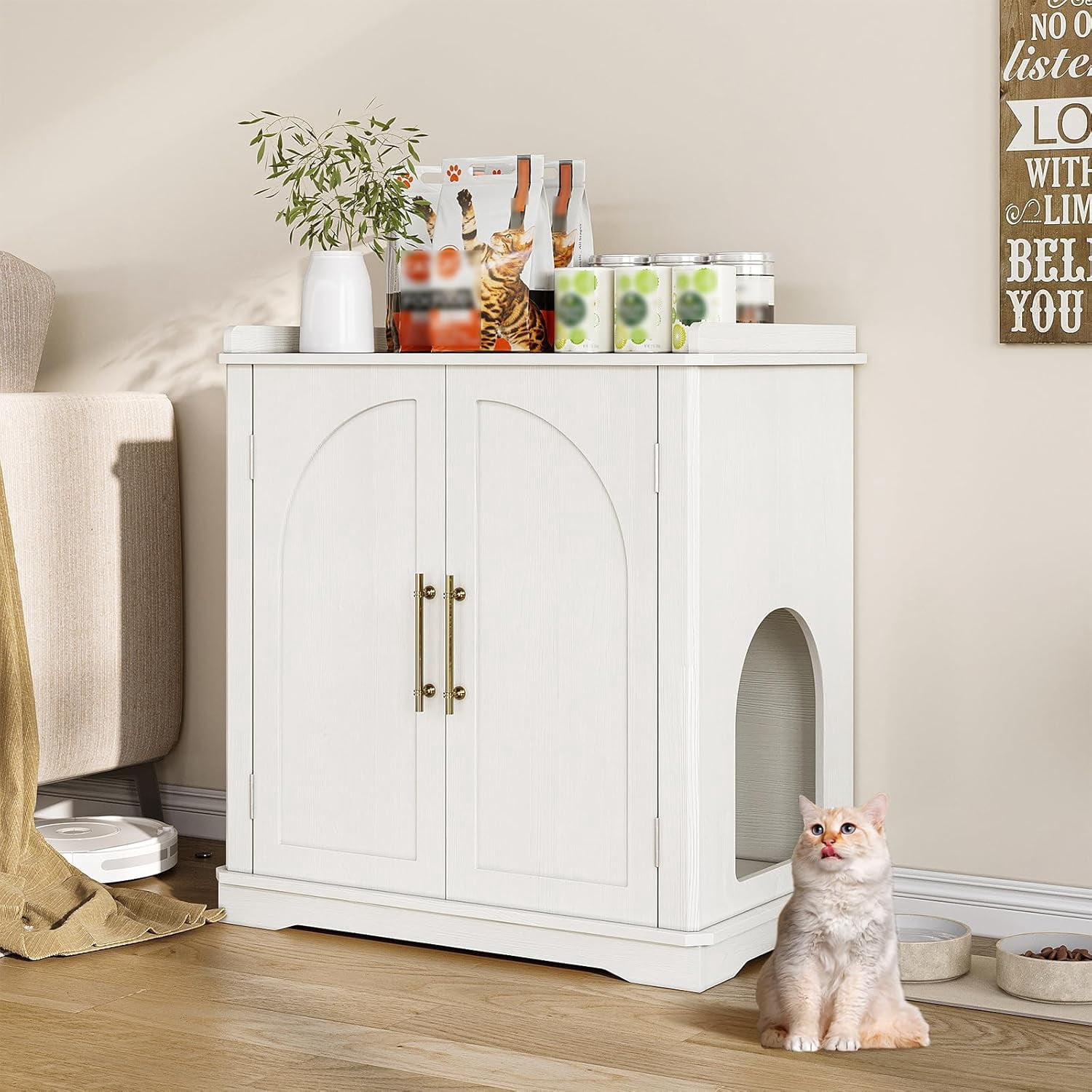 VEANERWOOD 33.5"H Hidden Cat Litter Box Enclosure Furniture Multi-Functional Cat Litter Box Washroom with Removable Dividers for Bedrooms, Living Room, Hallway
