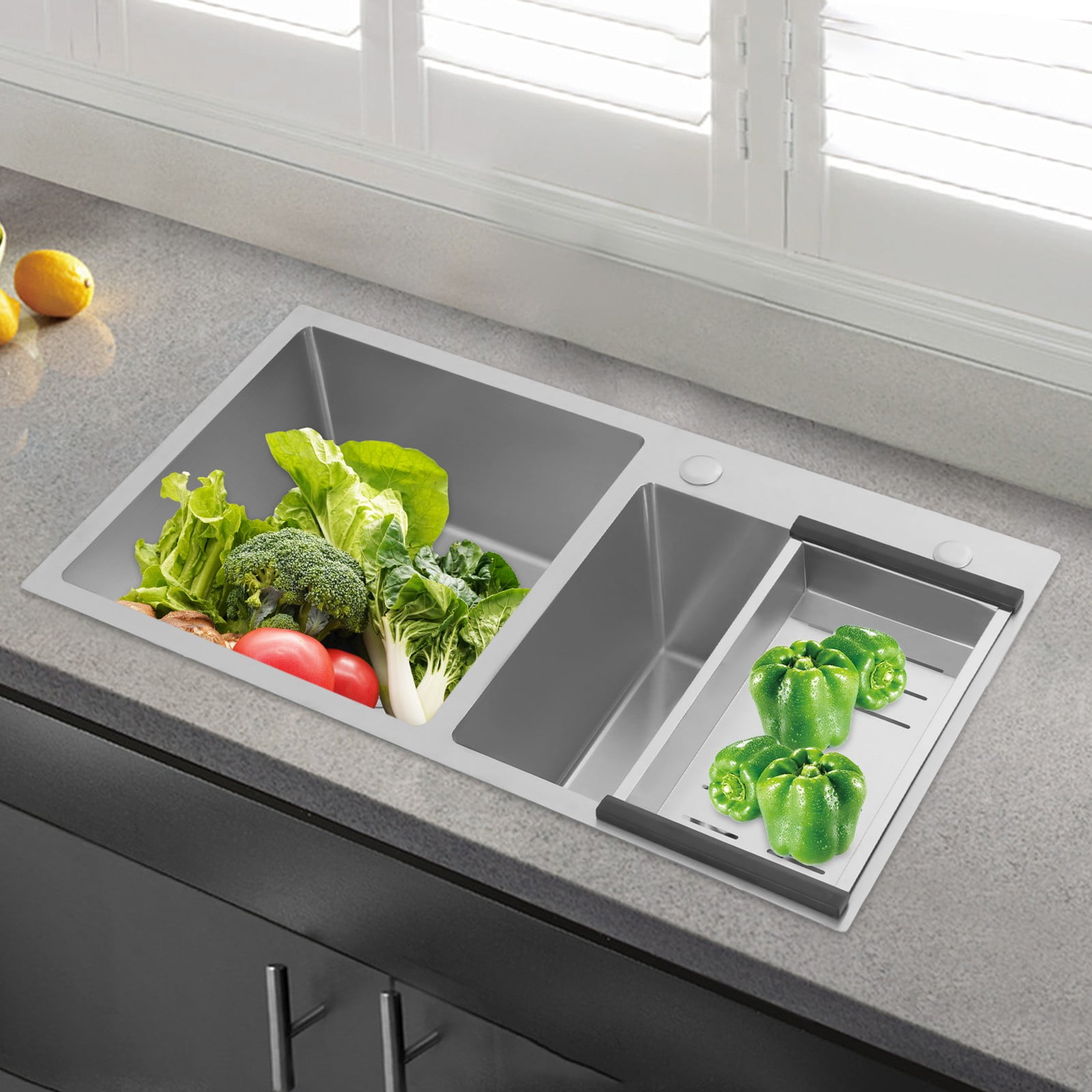 1 PCS 78*43*21cm/30.71*16.93*8.27in Stainless Steel Kitchen Sink, Double Bowl Kitchen Sink, Kitchen Sink with a Drain Basket