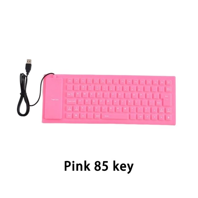 Ruiboury Keyboard Durable Waterproof Silent Soft Keyboards Fashion Mini Flexible Folding USB Wired Tablet Accessories Fittings Pink 85-Key