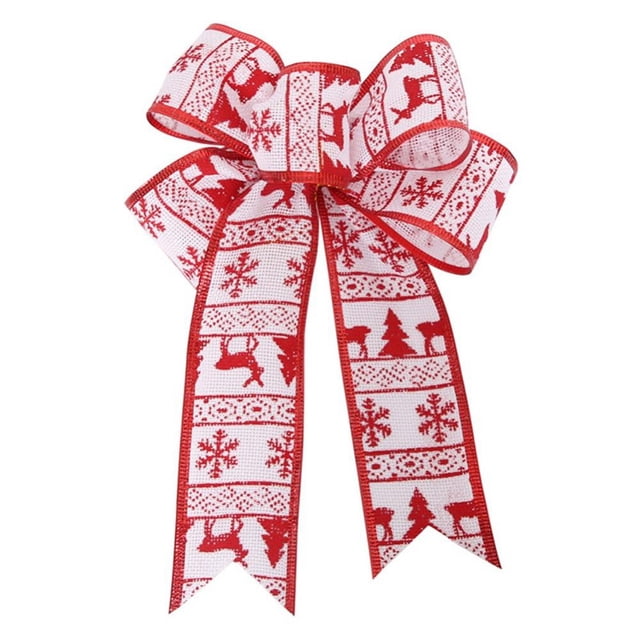 Christmas Tree Topper Bow, Multi-color Wreath Bows Handmade Christmas Burlap Craft Wrapping Bow, 9.4 x 7.5 Inch