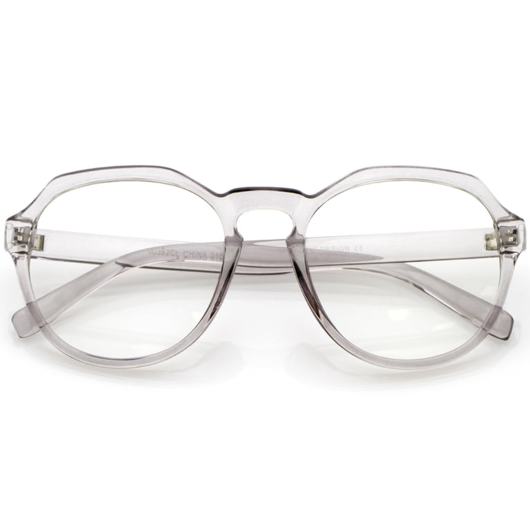 Modern Keyhole Nose Bridge Clear Lens Round Eyeglasses 55mm (Smoke