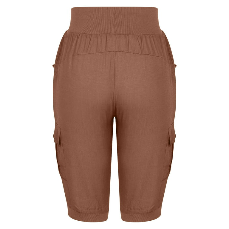Niuer Women Summer Cargo Pants Hight Waist Beach Loose Linen Capris Pants  Holiday Drawstring Cropped Pants Loungewear Size S-3XL Black 3XL 