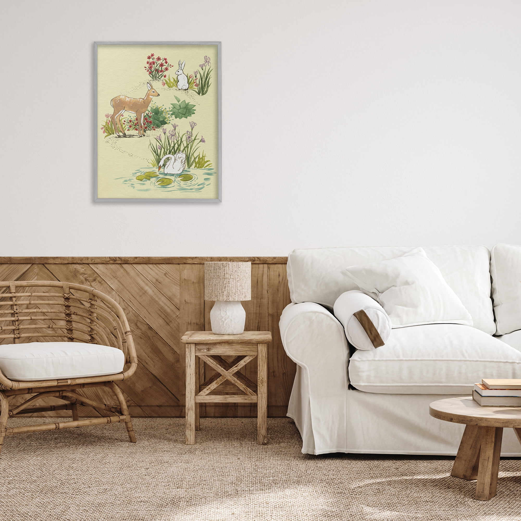 Stupell Industries Peaceful Spring Animals Gray Framed Giclee Art, design by Grace Popp