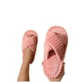 thumbnail image 4 of Xfvqtps Women Fluffy Slippers Cross Strap Stripe Open Toe Versatile Indoor Home Funny Winter Non-Slip Thick Sole Plush Slippers Pink, 4 of 9