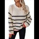 thumbnail image 2 of Suéteres de Punto A Rayas de Gran Tamaño para Mujer, Ropa de Otoño, Suéter de Cuello Redondo de Invierno, Ropa de Moda. Albaricoque S, 2 of 10