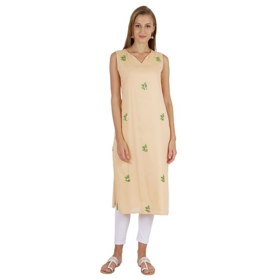 Bimba Embroidered Designer Kurti For Women's Ethnic Sleeveless Kurta Traditional Wear