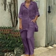 thumbnail image 2 of JINMGG Two Piece Outfits Women, 2026 Fashion Fall Women's Summer Suit Fashion Solid Color Long Sleeve Trousers Casual Two-Piece Suit Purple XL, 2 of 5