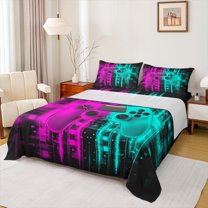Feelyou Futuristic Game Controller Bed Sheets, Neon Glowing Abstract King Sheets, Cartoon Gamepad Gaming Sheet Set, Ultra Soft Bedroom Decor, 4pcs