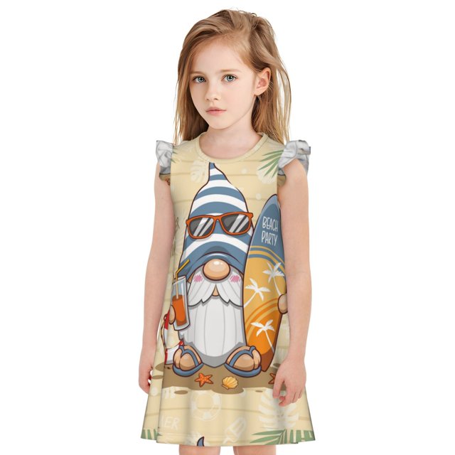 Balery Hello Summer Cute Gnome Camisón de princesa para niñas, pijama de algodón con mangas abullonadas, suave y bonito.-Small