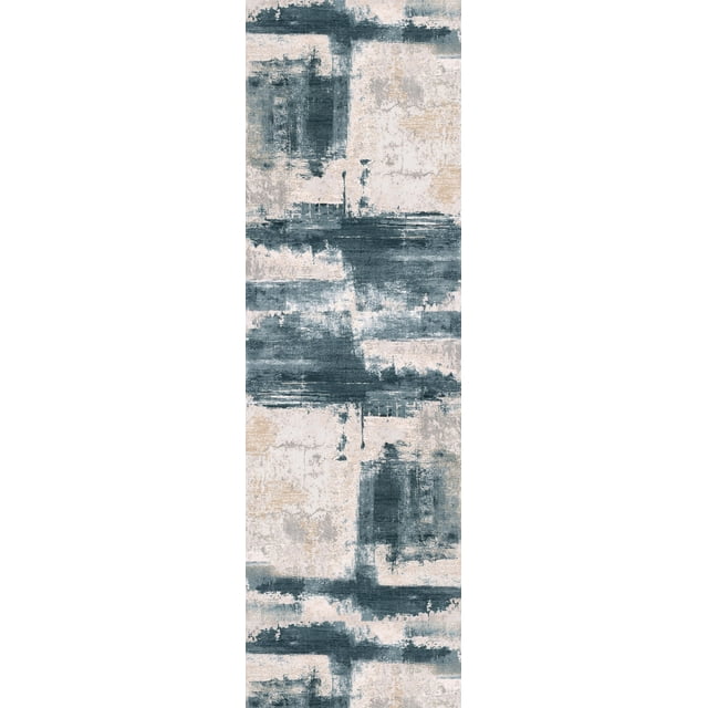 Rug Branch Silvia 2' x 19' (Exact Size: 2'2" x 19') Scandinavian Indoor Runner Rug, Blue Beige, Contemporary - Entryway, Hallway, Bathroom, and Kitchen