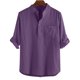 thumbnail image 2 of Hombres Casual Algodón sólido y lino Cuello alto Jersey Bolsillo Manga larga Camisa abotonada Pompotops  oipoqjl52958, 2 of 9