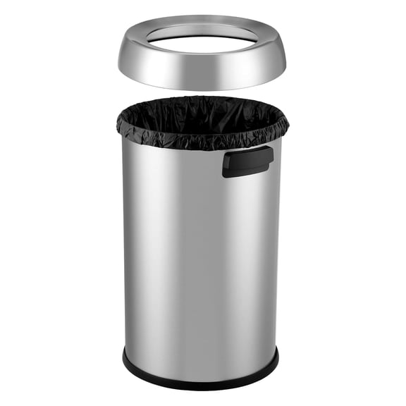 65L/17 Gallon Stainless Steel Trash Can with Open Top, Heavy Duty Commercial Garbage Bin, Large Waste Container for Home, Kitchen, Office, Restaurant