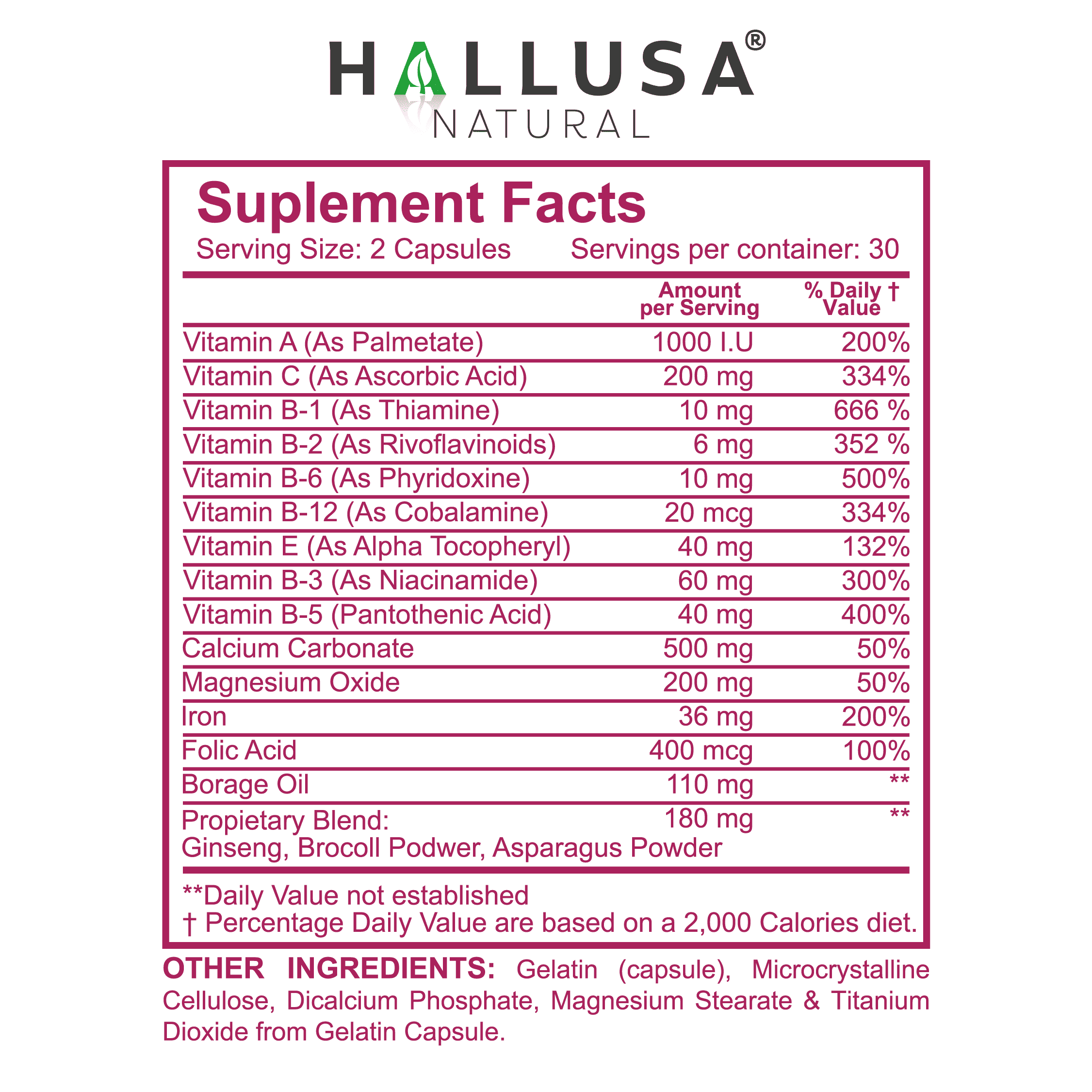 Hallvigor Female – Women’s Vitality & Hormonal Balance Support, Multivitamin & Herbal Blend with Iron, B Vitamins & Ginseng – 60 Tablets