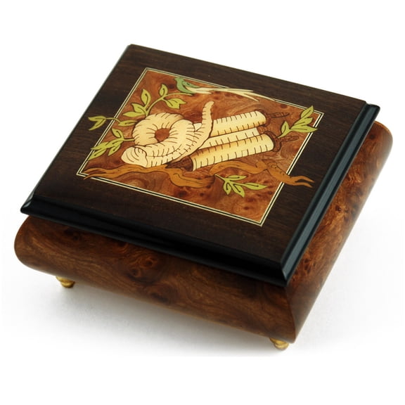 Gorgeous Hand Made Musical Jewelry Box with Torah Wood Inlay - .0 Come, All Ye Faithful (Adeste Fideles)