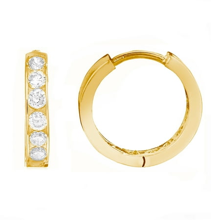 Kid Earring Sets Children's 10K Solid Yellow or White Gold Baby Kids Huggie Hoop 2x10 Mm Cubic Zirconia Channel Set Earrings ()