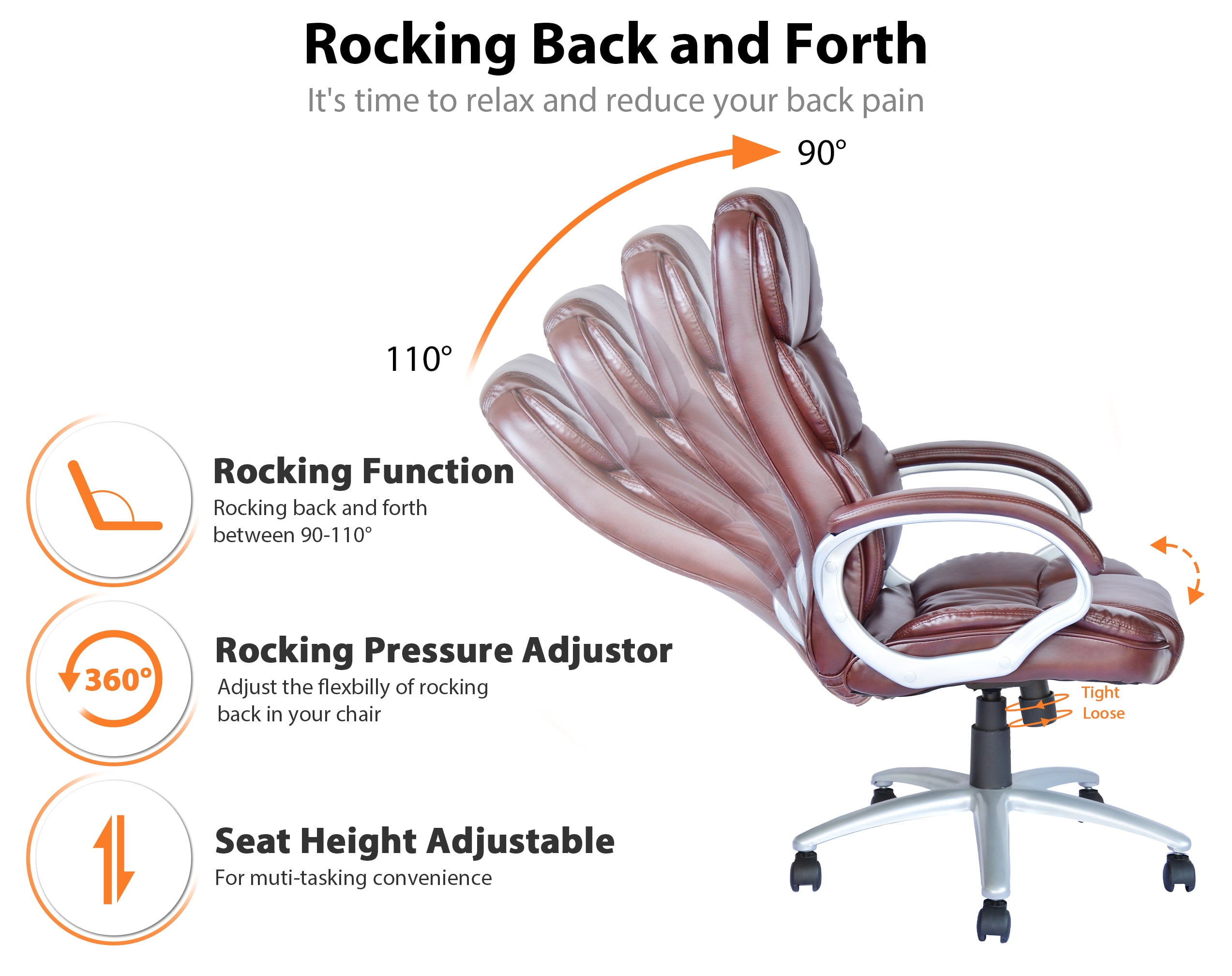 CL.HPAHKL Ergonomic Office Chair, PU Leather Home Office Desk Chairs, Adjustable Height Computer Chair with Armrest and Lumbar Support, Rolling Swivel Comfortable Office Chair Work Chair