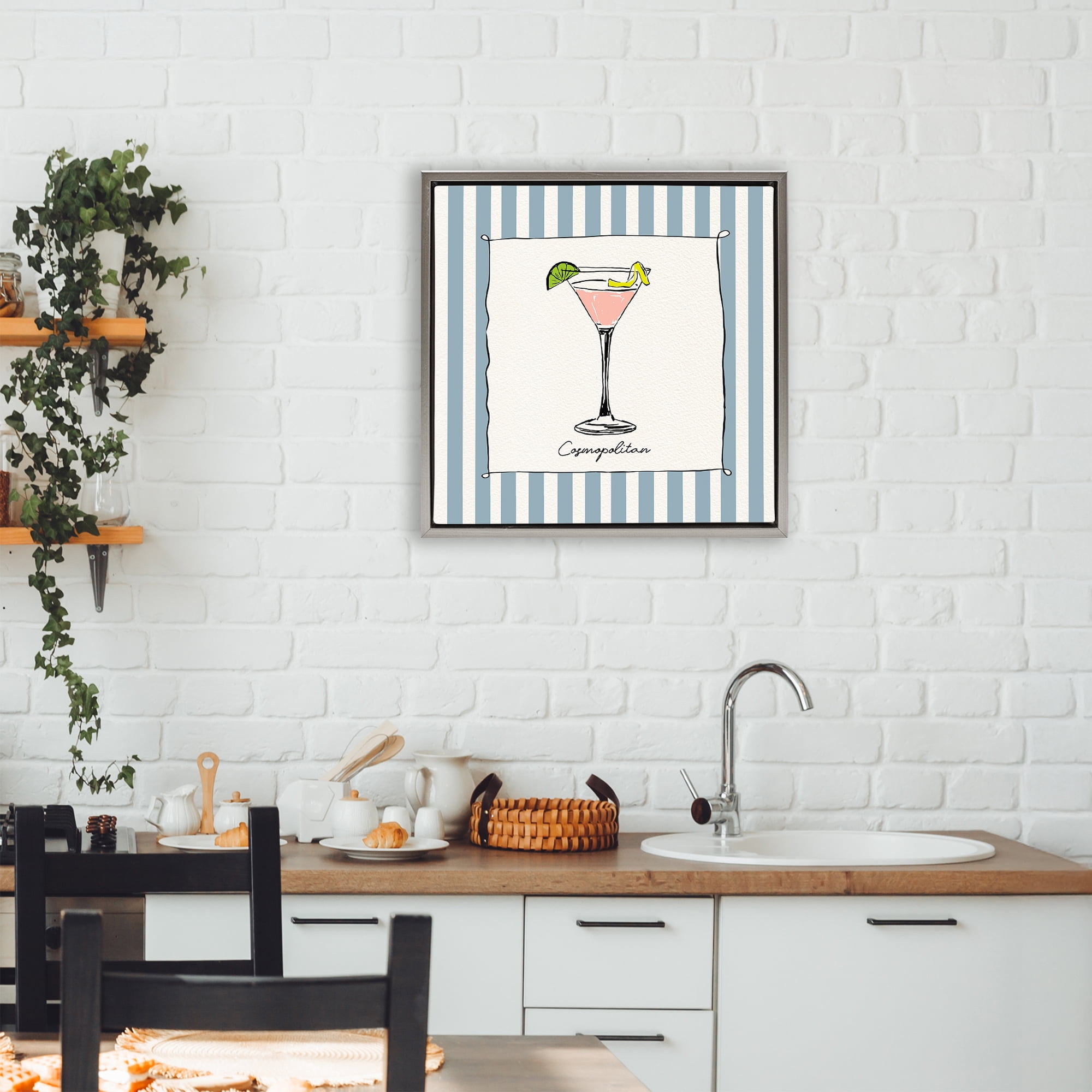 Stupell Industries Cosmopolitan Summer Stripes Gray Framed Floater Canvas Wall Art, design by Susan Jill