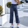 thumbnail image 7 of Erwazi Women's Ankle Length Jeans Solid Belted Wasit Straight Wide Leg Casual Trendy Denim Pants with Pockets, 7 of 7