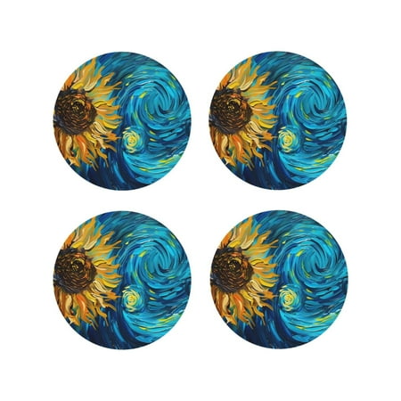 

Matuu Starry Sunflower Dreamscape for Cup Coasters Set of 4 Leather Coasters Desk Coasters for Office Measures 4” x 4”-Round Shape