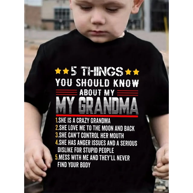 You Should Be Aware of My Grandmother'S Stylish T-Shirt, a Casual Summer Tee with English Prints, Featuring a Round Neck And Short Sleeves.