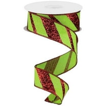 1.5 Diagonal Glitter on Royal Ribbon: Lime Green (10 Yards)
