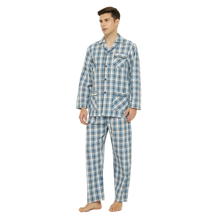 GLOBAL Mens Pajamas Set 100 Cotton Yarn Drawstring Sleepwear Set