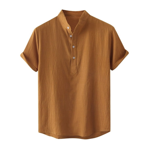 Camisas Para Hombre Camisa Hawaiana Casual Botones Sólidos Jersey de Playa Cuello Alto Blusa de Manga Corta Odeerbi ODB157233