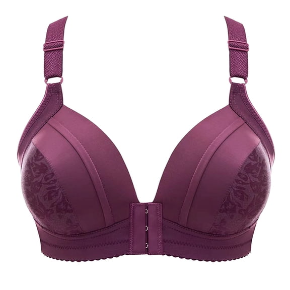JDEFEG Push Up Bras Women Front Button Compression Sports Bra Front Closure Bras for Women Close Augmentation Bra Wirelessunderwear Nylon,Spandex Purple 38