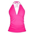 thumbnail image 6 of Hessimy Women's Halter Tankini Top No Bottom V Neck Swim Top Tummy Control Bathing Suit Top(Hot Pink,S), 6 of 7